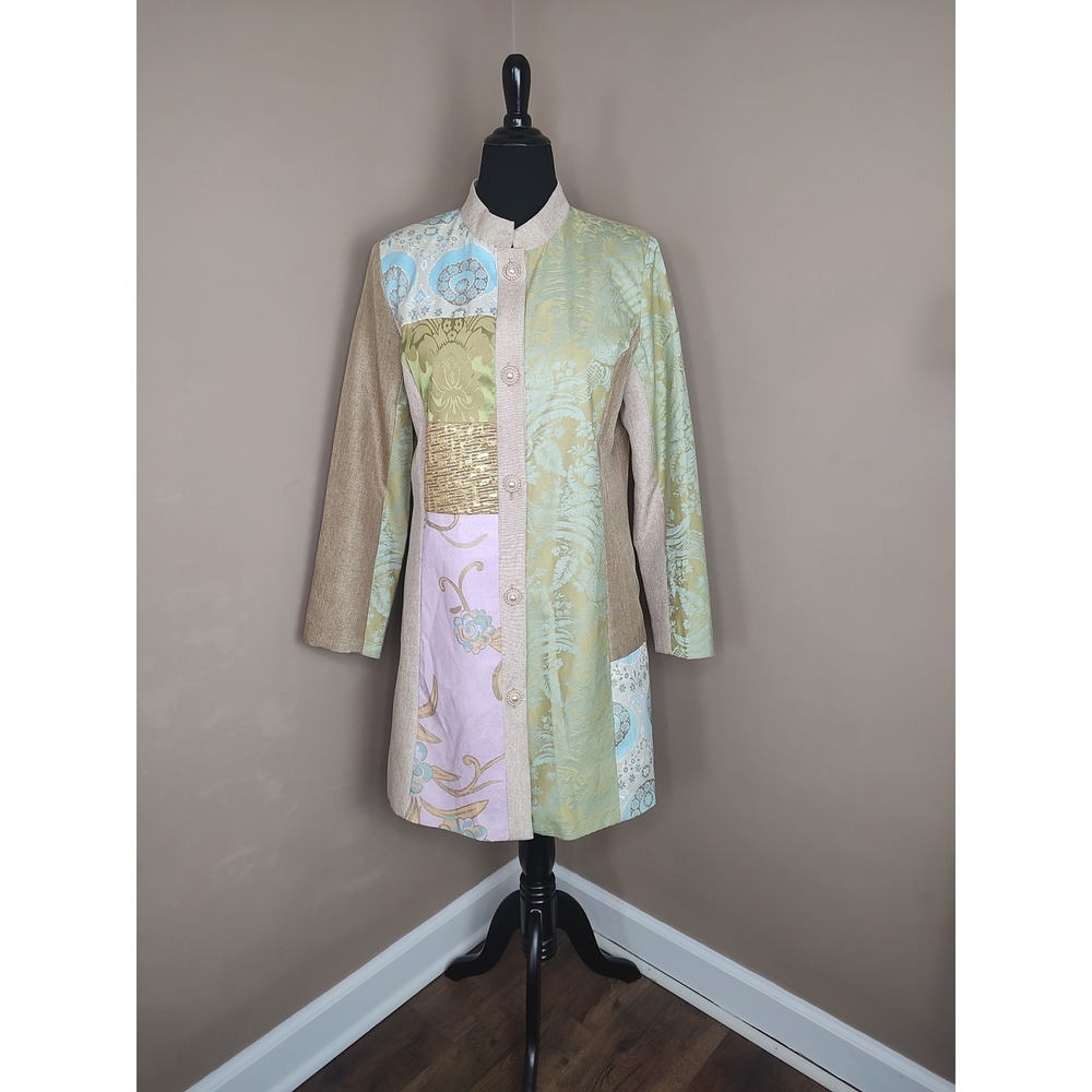 Julia New York Patchwork Tunic Jacket‎ XL Button Front Unique Art to Wear